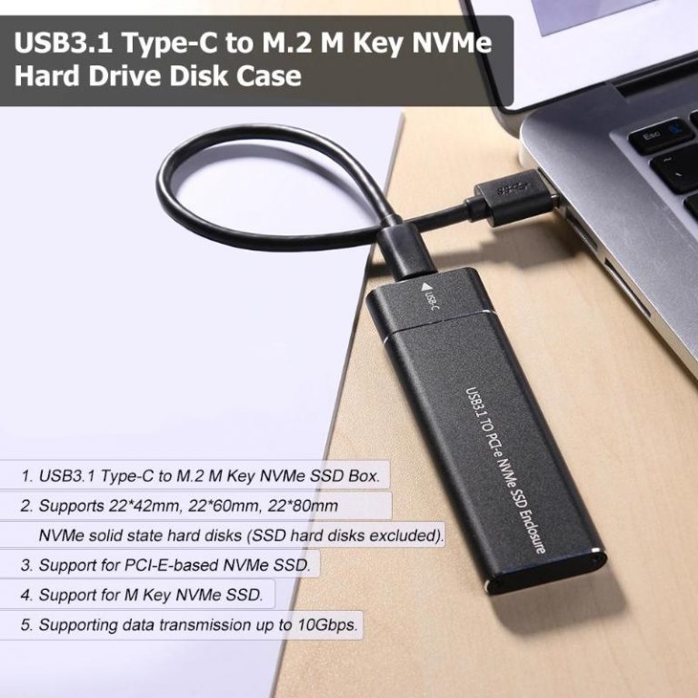 USB3.1 To PCI e NVMe SSD Enclosure Gold Touch