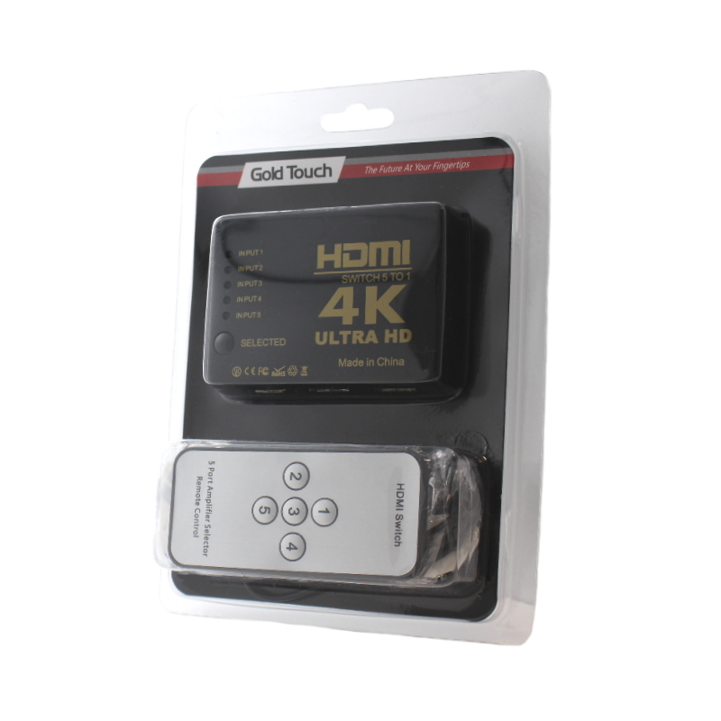 Click to enlarge 4K HDMI Switch 1 To 5Port with IR Remote Control Gold Touch